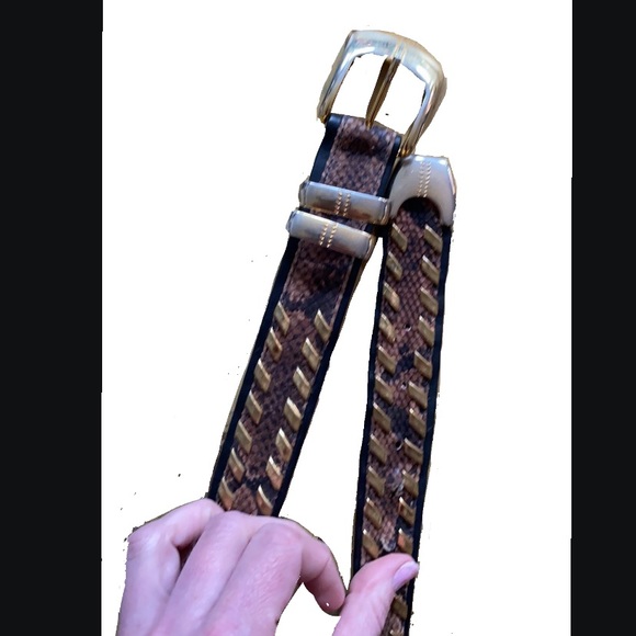 ?♥️ HOST PICK VINTAGE ST. MARTEEN 100% LEATHER DARK BROWN BLACK GOLD METAL BELT main image 6